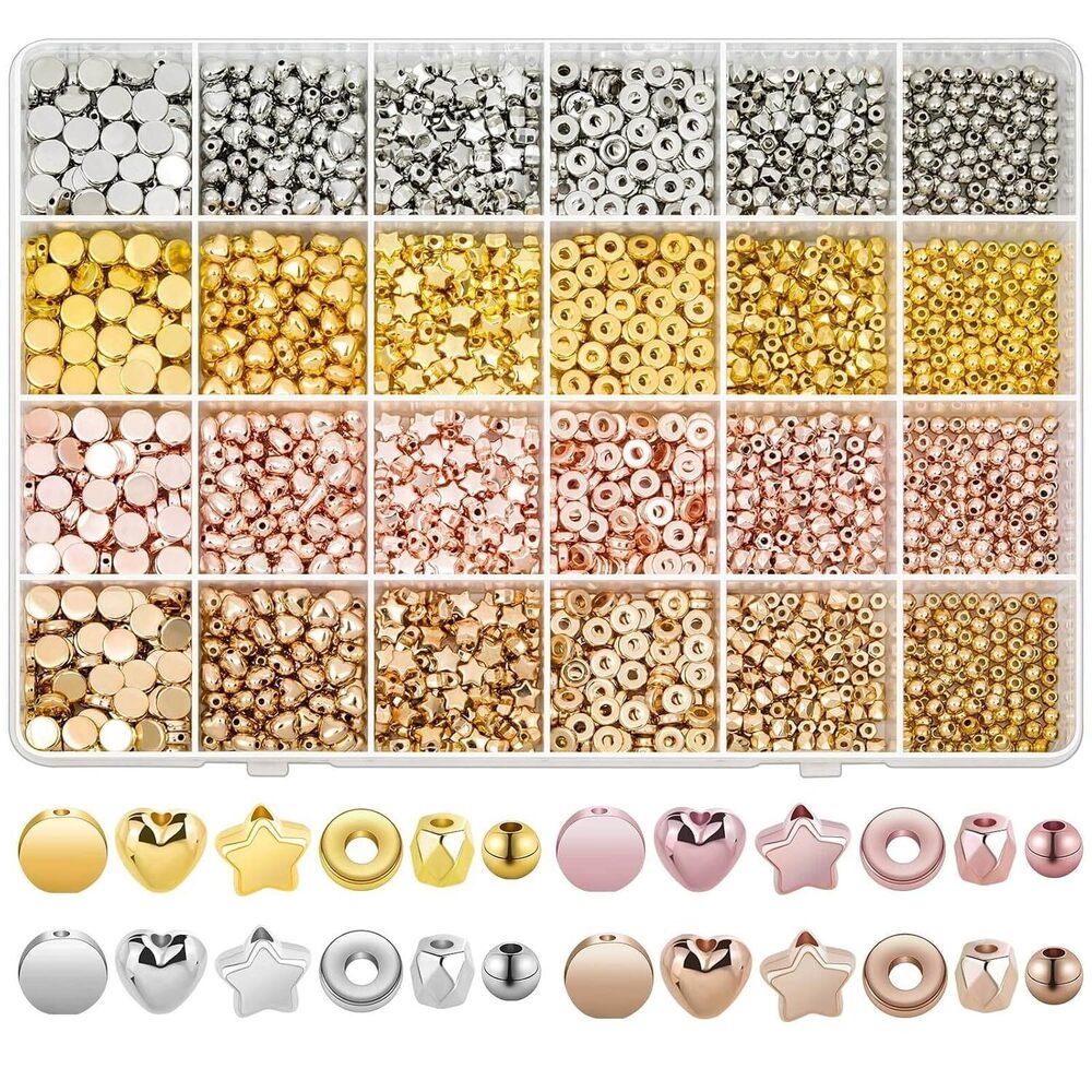 2160 Pieces Gold Spacer Beads Set, Assorted Bracelet Beads for DIY